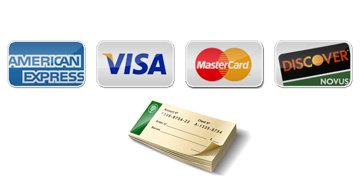 Accepted payment methods: American Express, Visa, MasterCard, Discover, and checks